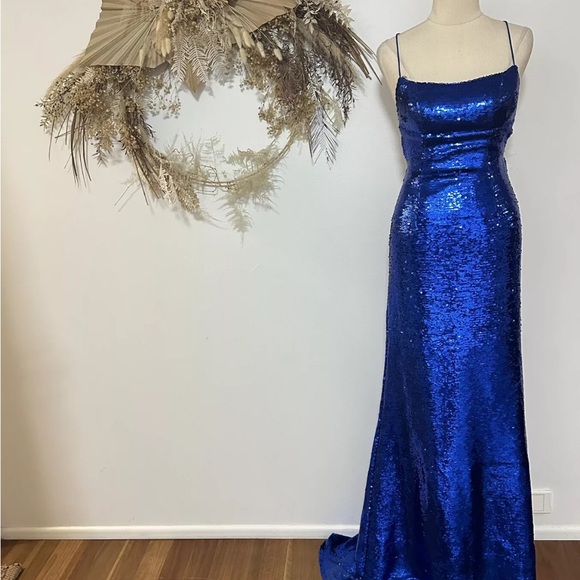 Sherri Hill Bright Blue Sequin Strappy Back Formal Dress Size 4 Prom Homecoming - Picture 9 of 15